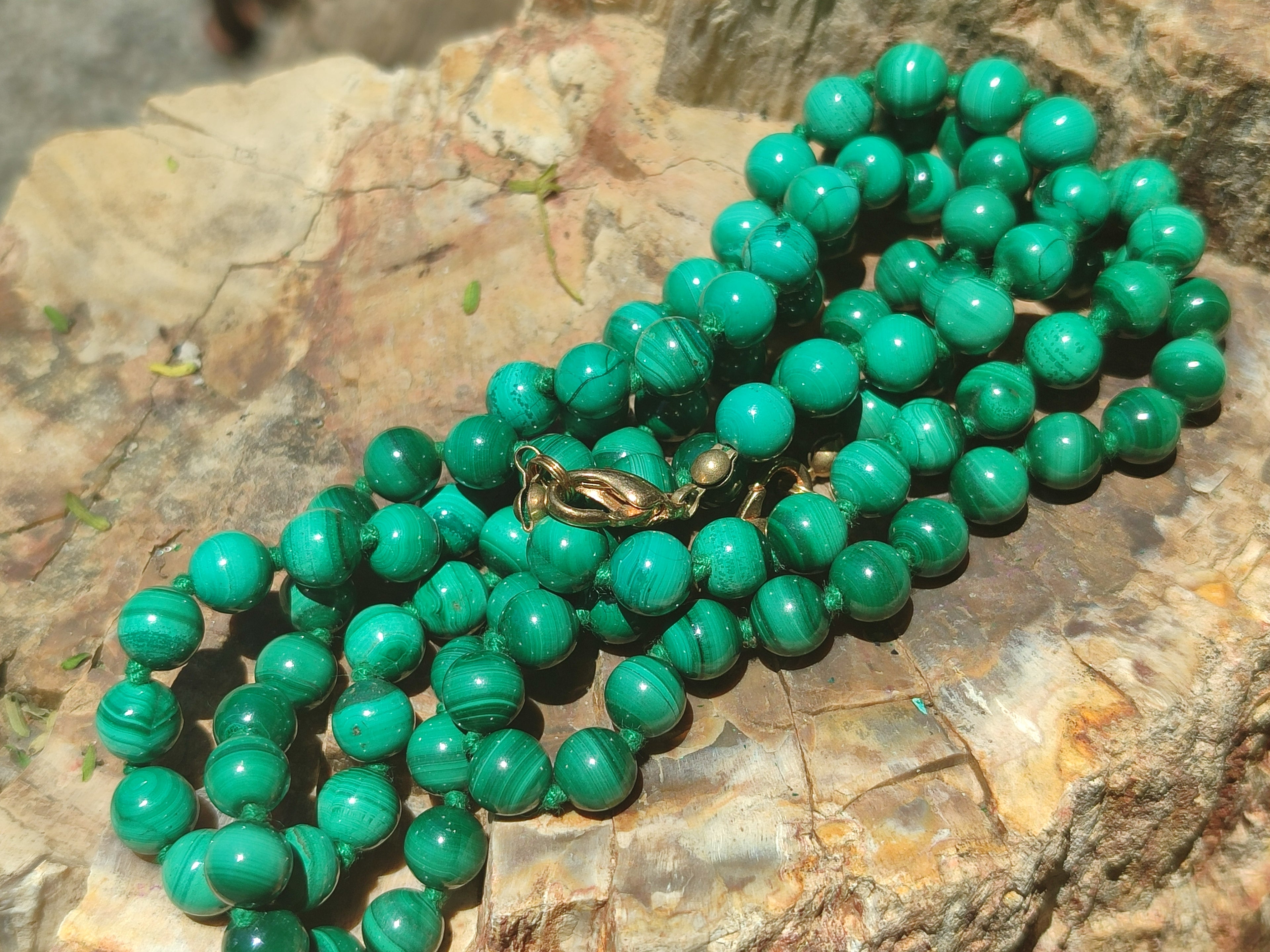 Polished Malachite Ball Shaped 7 mm Beaded Necklace - Sold Per Item- From Congo - Toprock Gemstones and Minerals 