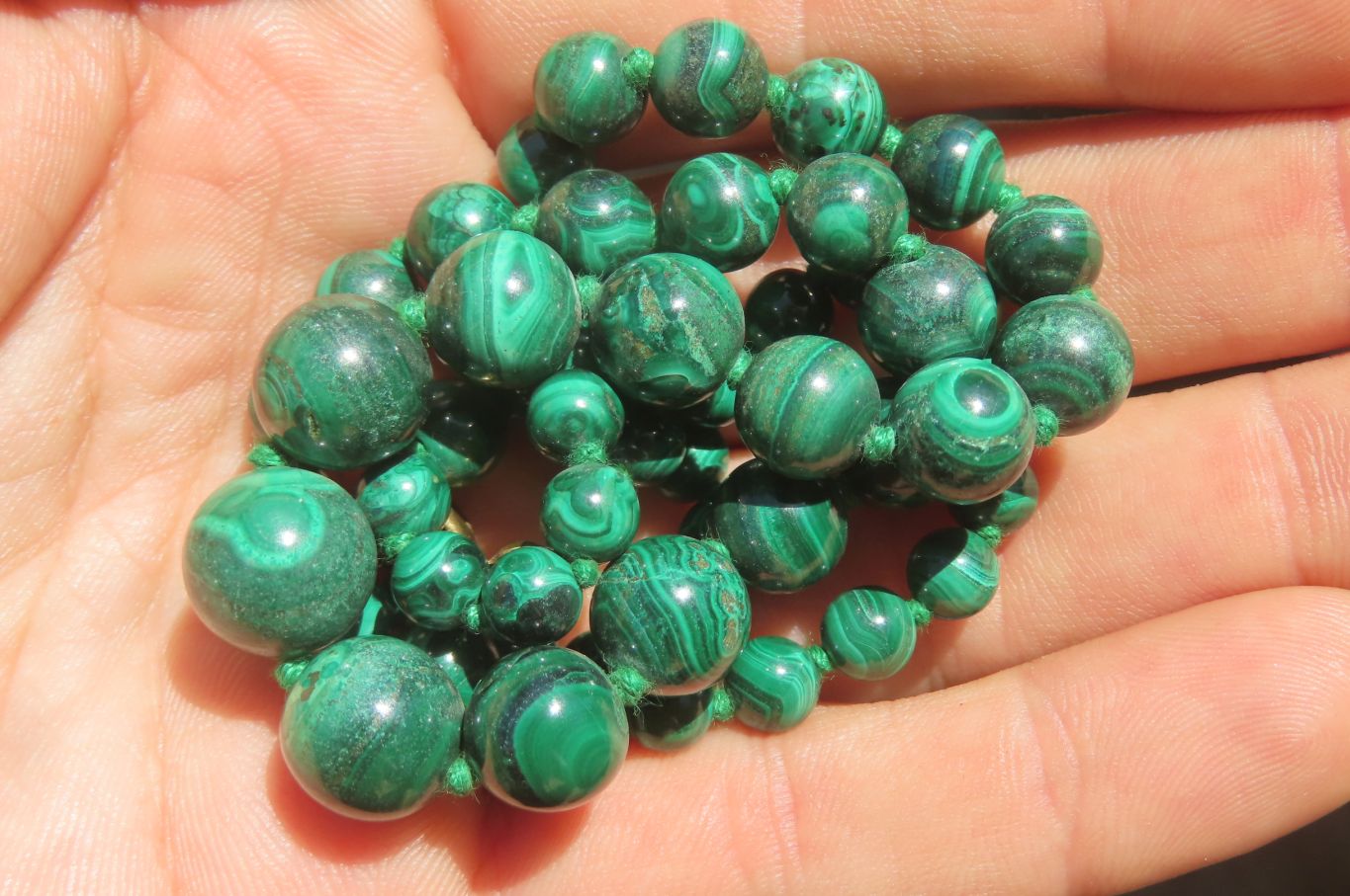 Polished Malachite Ball Shaped Mixed Size Beaded Necklace - Sold Per Item- From Congo - Toprock Gemstones and Minerals 