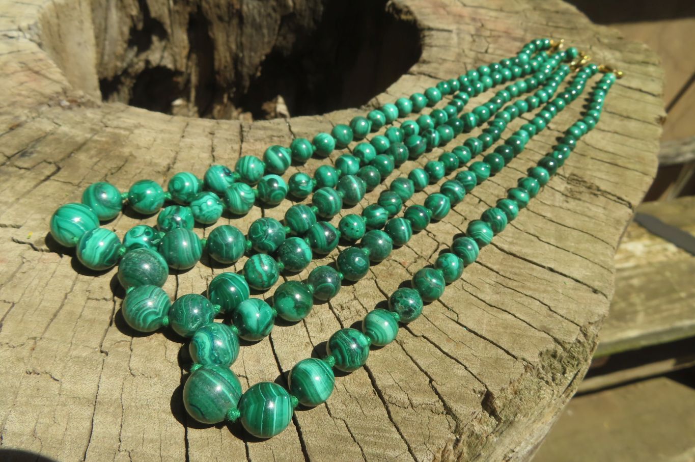 Polished Malachite Ball Shaped Mixed Size Beaded Necklace - Sold Per Item- From Congo - Toprock Gemstones and Minerals 