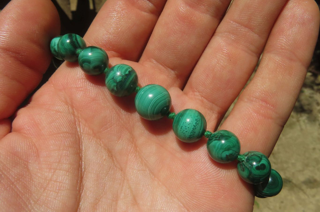 Polished Malachite Ball Shaped Mixed Size Beaded Necklace - Sold Per Item- From Congo - Toprock Gemstones and Minerals 