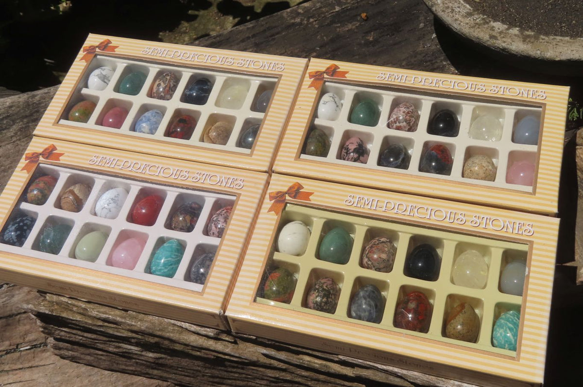 Polished Mixed Box Set of 12 Gemstone Eggs - Sold Per Box - From Southern Africa - Toprock Gemstones and Minerals 