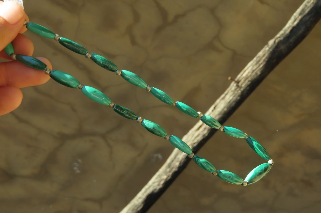 Polished Medium Malachite Barrel Shaped Beaded Necklace - Sold Per Item - From Congo - Toprock Gemstones and Minerals 