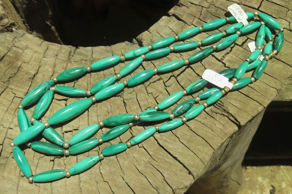 Polished Medium Malachite Barrel Shaped Beaded Necklace - Sold Per Item - From Congo - Toprock Gemstones and Minerals 