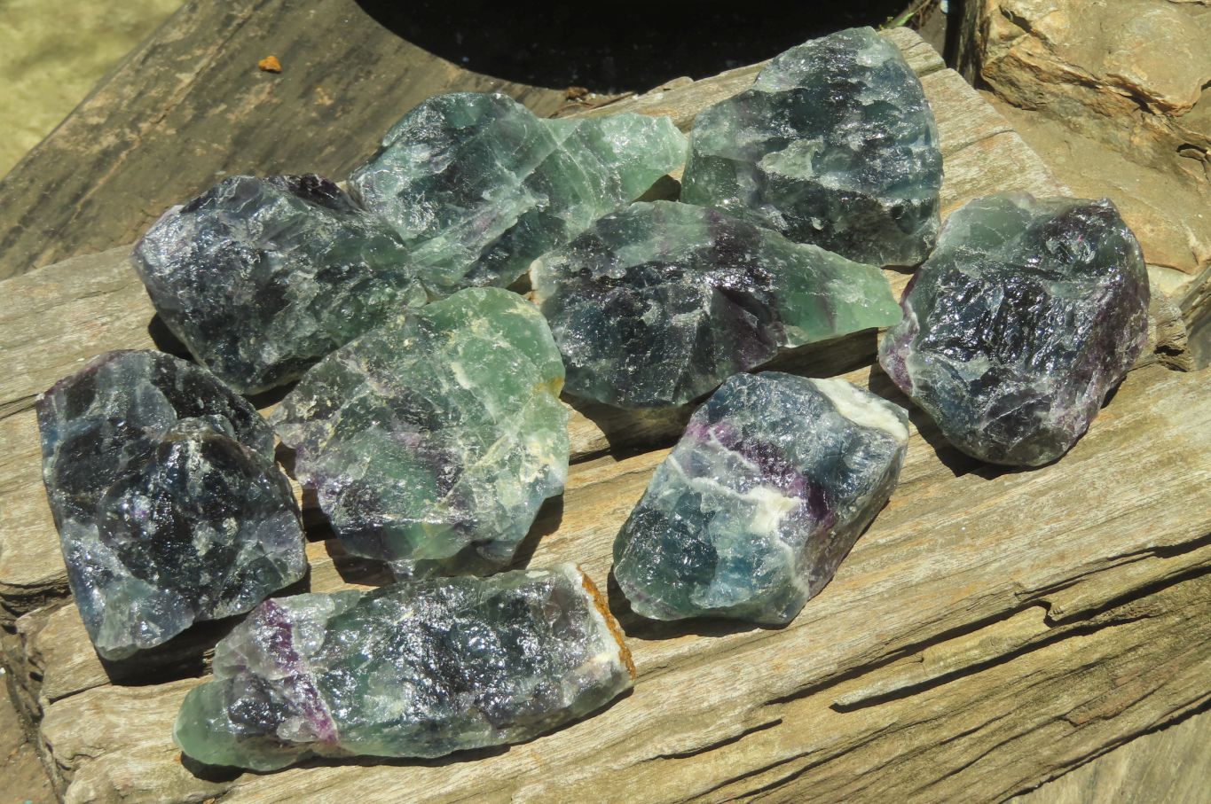 Natural Watermelon Fluorite Cobbed Specimens x 9 From Uis, Namibia - Toprock Gemstones and Minerals 