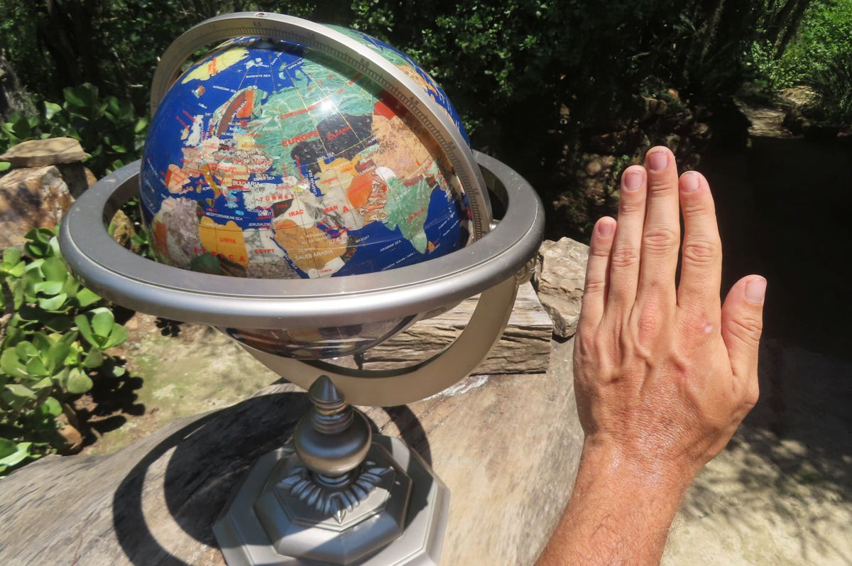 Hand Made Giant Mixed Gemstone Revolving World Globe with Metal Stand x 1 From China - Toprock Gemstones and Minerals 