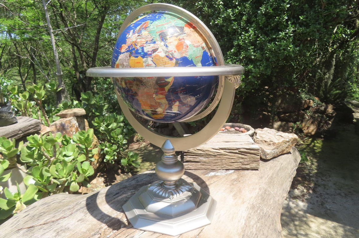 Hand Made Giant Mixed Gemstone Revolving World Globe with Metal Stand x 1 From China - Toprock Gemstones and Minerals 