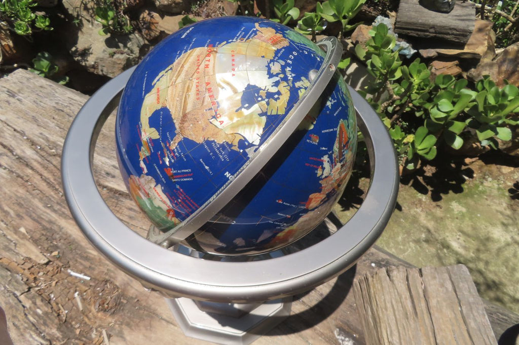 Hand Made Giant Mixed Gemstone Revolving World Globe with Metal Stand x 1 From China - Toprock Gemstones and Minerals 