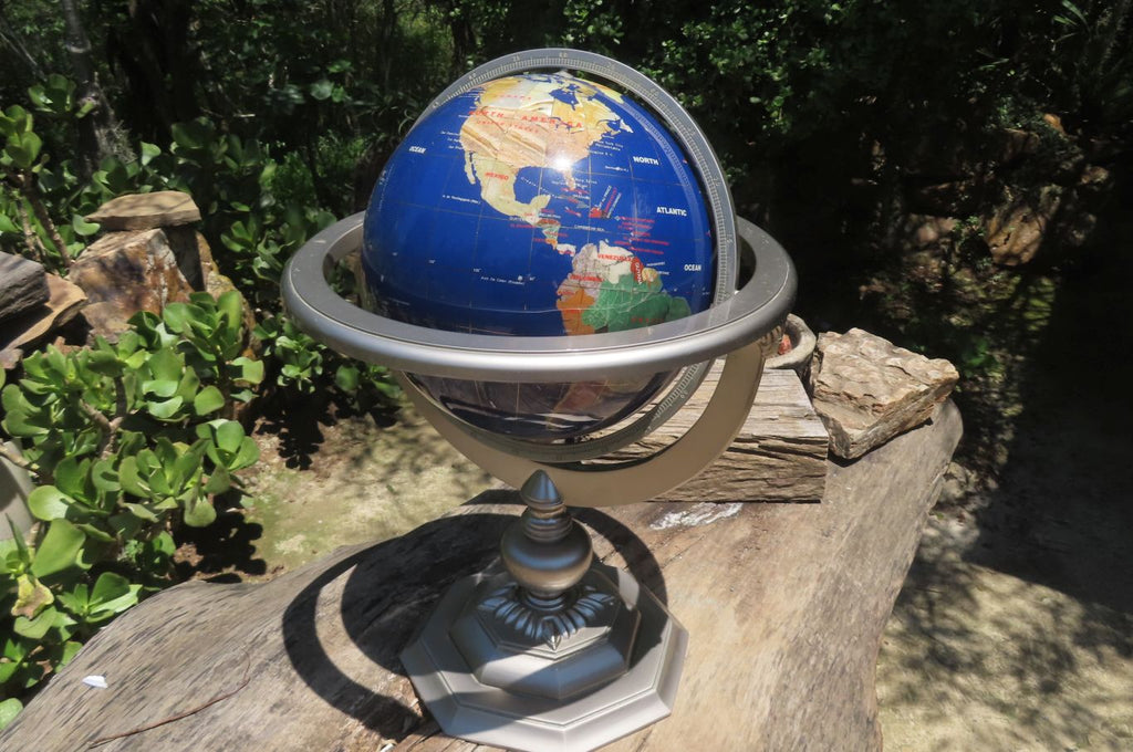 Hand Made Giant Mixed Gemstone Revolving World Globe with Metal Stand x 1 From China - Toprock Gemstones and Minerals 