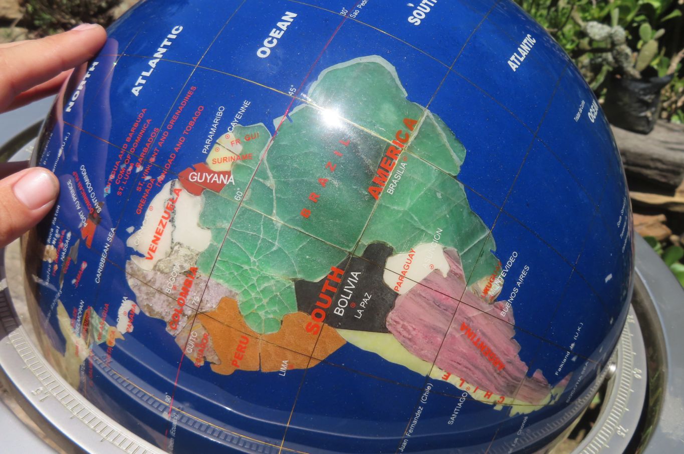 Hand Made Giant Mixed Gemstone Revolving World Globe with Metal Stand x 1 From China - Toprock Gemstones and Minerals 