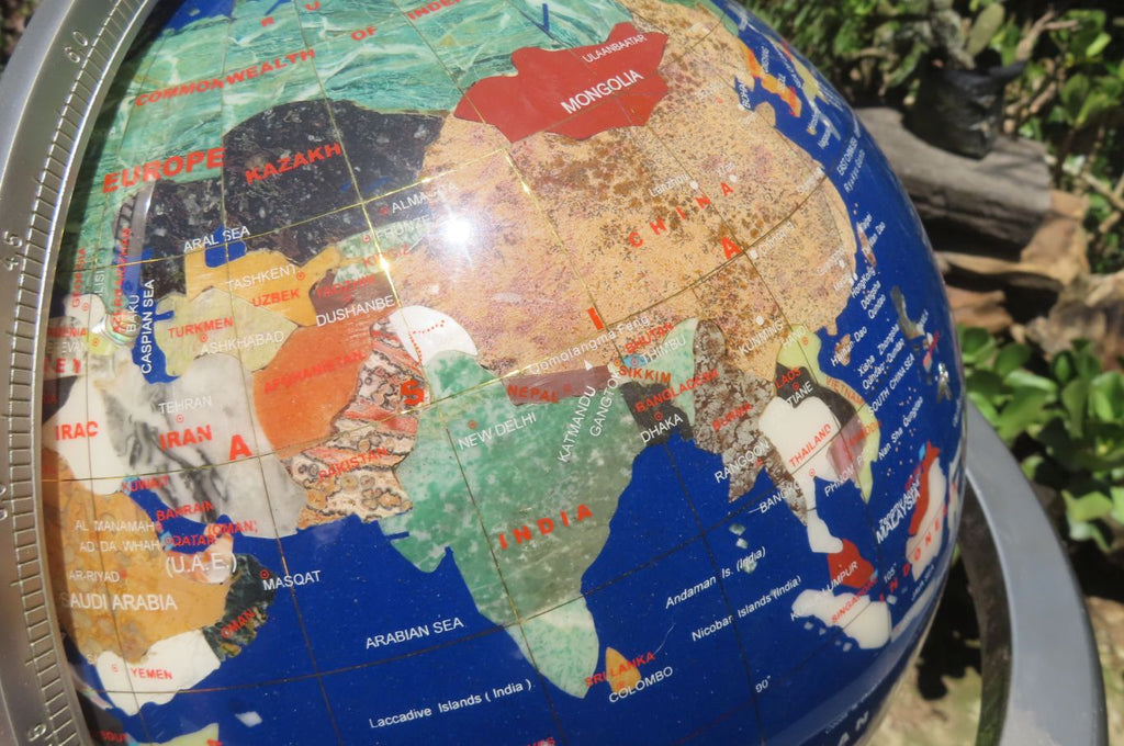 Hand Made Giant Mixed Gemstone Revolving World Globe with Metal Stand x 1 From China - Toprock Gemstones and Minerals 