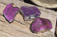 Polished On One Side Metallic Purpurite x 3 From Namibia - Toprock Gemstones and Minerals 