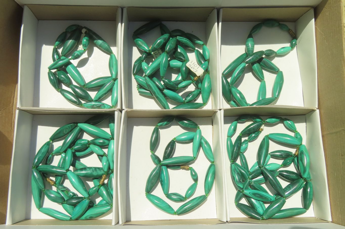 Polished Small Malachite Barrel Shaped Beaded Necklace - Sold Per Item - From Congo - Toprock Gemstones and Minerals 