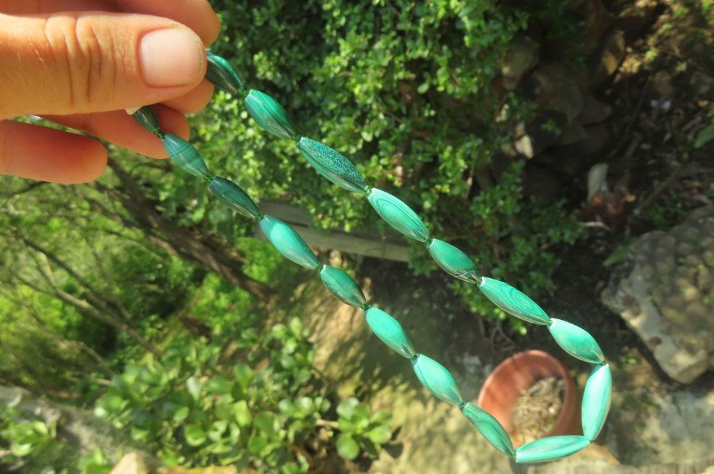 Polished Small Malachite Barrel Shaped Beaded Necklace - Sold Per Item - From Congo - Toprock Gemstones and Minerals 