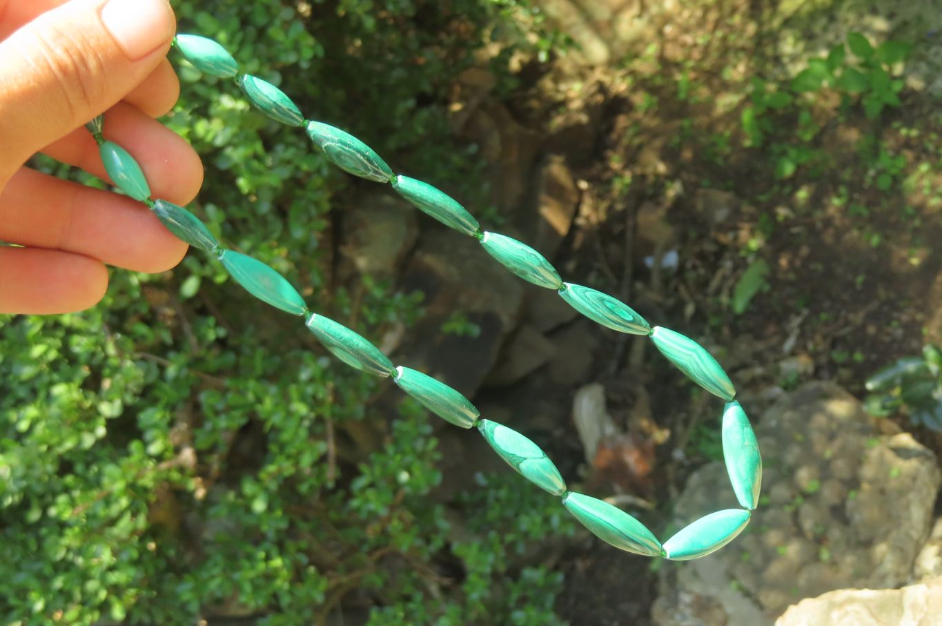 Polished Small Malachite Barrel Shaped Beaded Necklace - Sold Per Item - From Congo - Toprock Gemstones and Minerals 