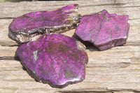 Polished On One Side Metallic Purpurite x 3 From Namibia - Toprock Gemstones and Minerals 