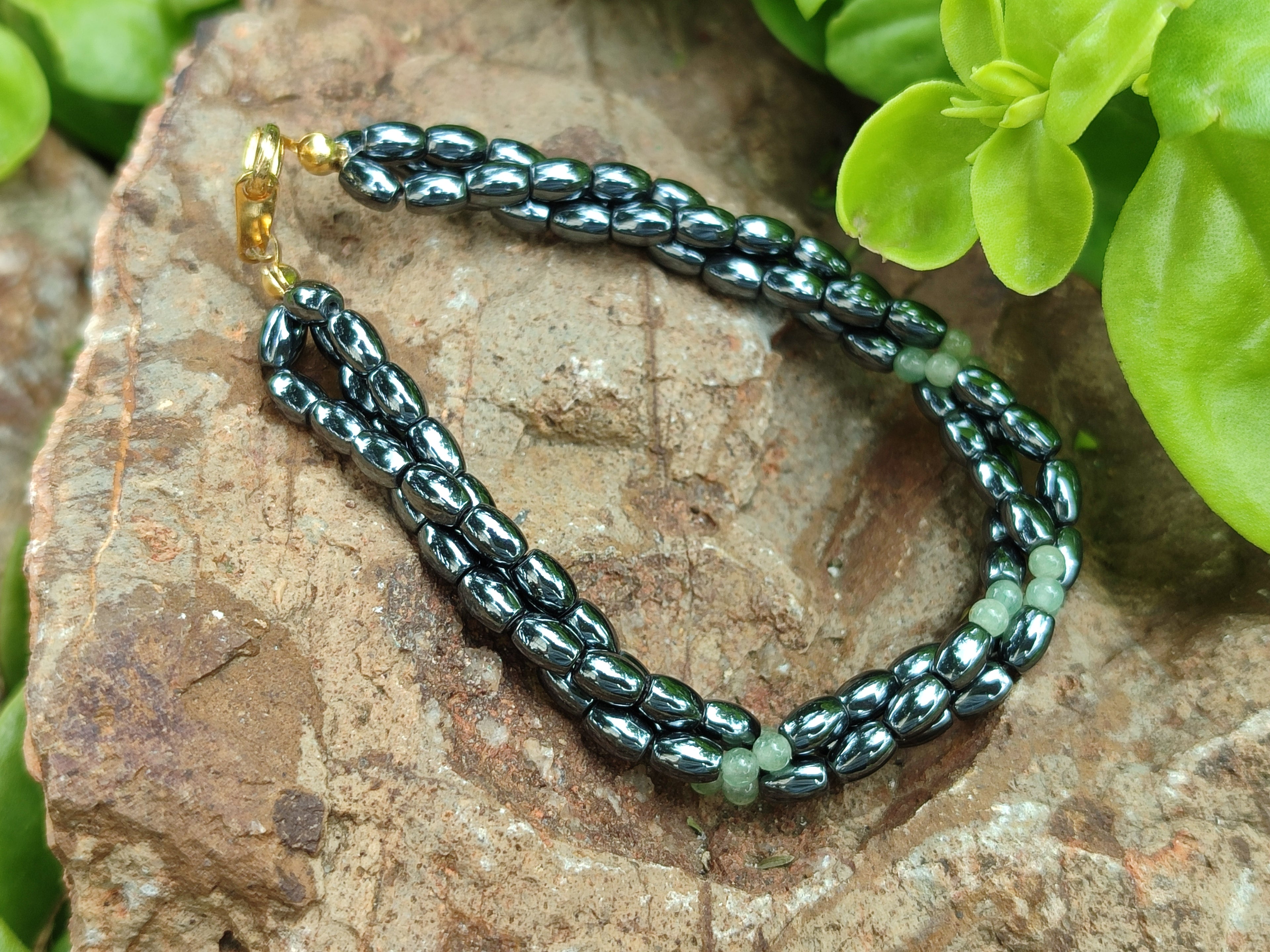 Polished Hematite and Aventurine combo Triple Twisted Beaded Necklace and Bracelet Set - Sold Per Item - From China - Toprock Gemstones and Minerals 