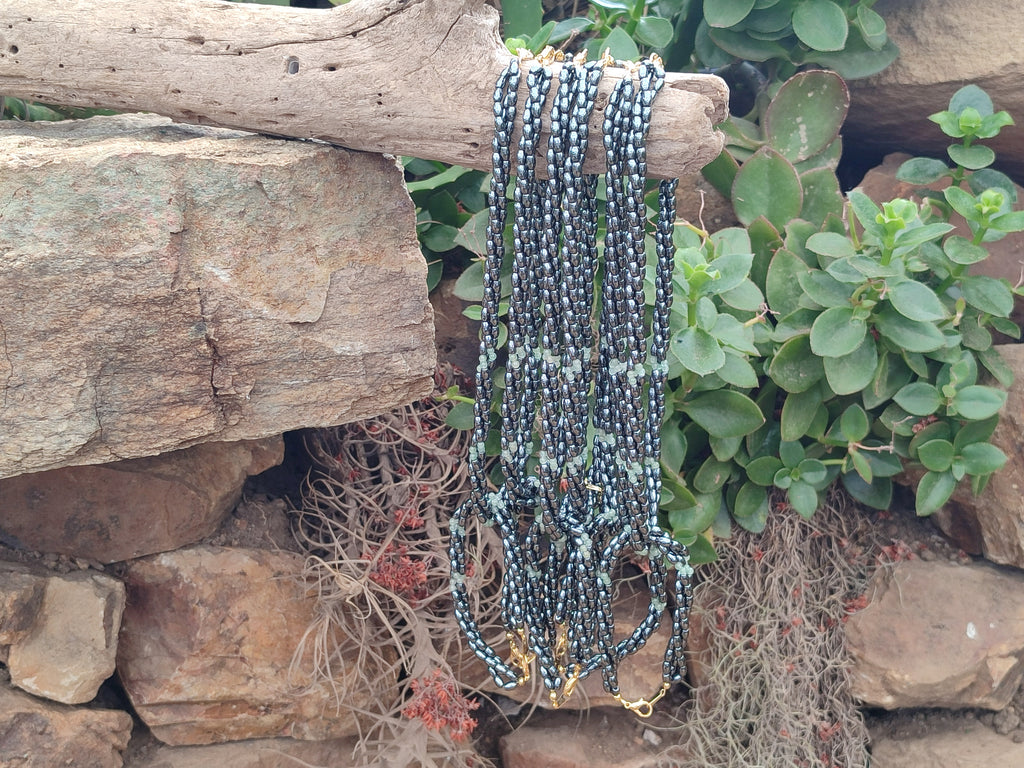 Polished Hematite and Aventurine combo Triple Twisted Beaded Necklace and Bracelet Set - Sold Per Item - From China - Toprock Gemstones and Minerals 