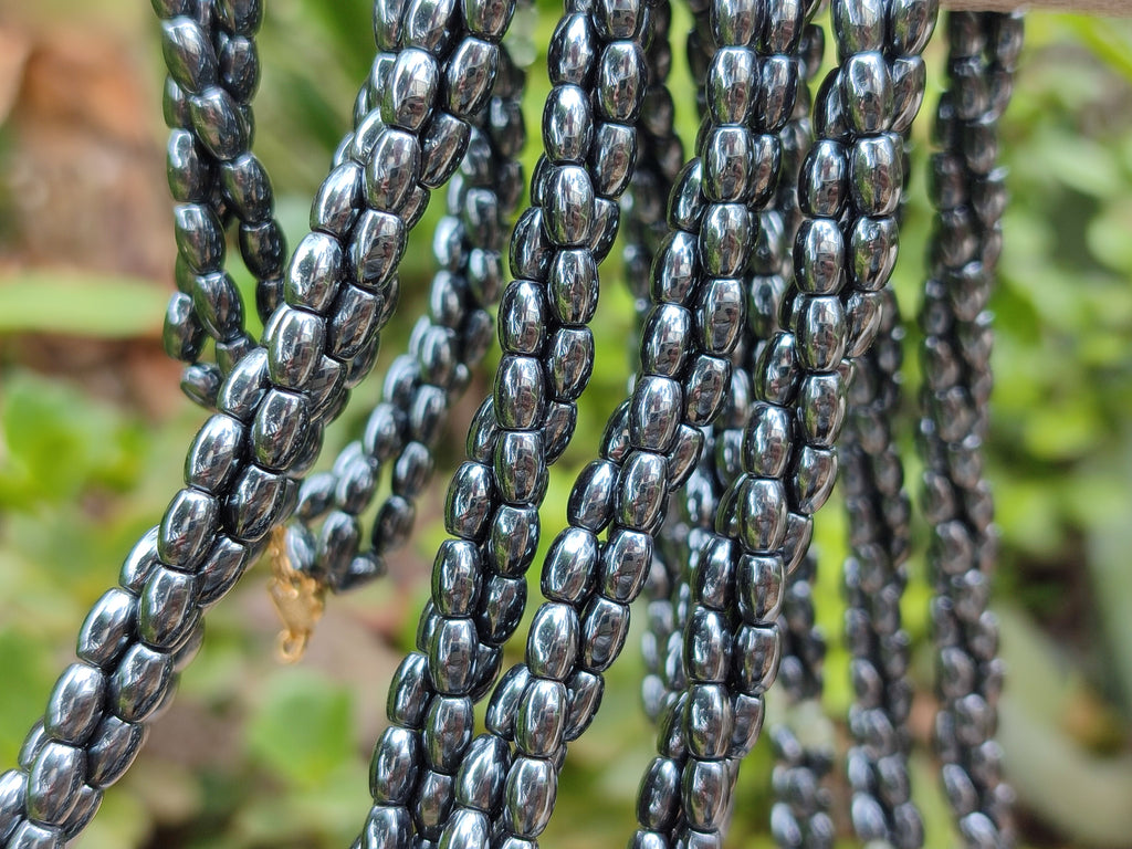 Polished Hematite and Aventurine combo Triple Twisted Beaded Necklace and Bracelet Set - Sold Per Item - From China - Toprock Gemstones and Minerals 