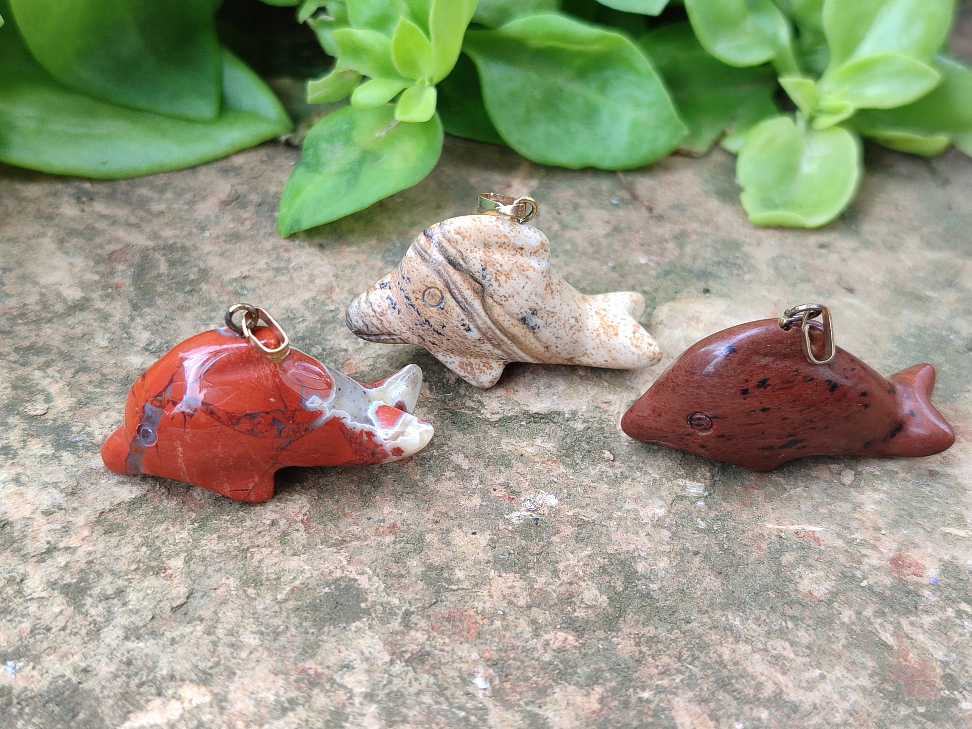 Polished Mixed Set Of 12 Gemstone Dolphin Pendants - Sold Per Box - From Southern Africa - Toprock Gemstones and Minerals 