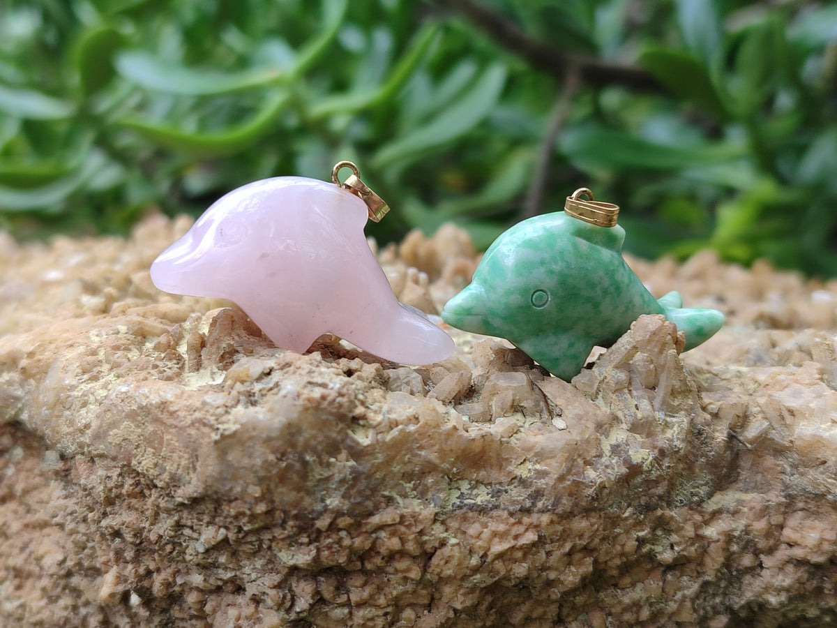 Polished Mixed Set Of 12 Gemstone Dolphin Pendants - Sold Per Box - From Southern Africa - Toprock Gemstones and Minerals 