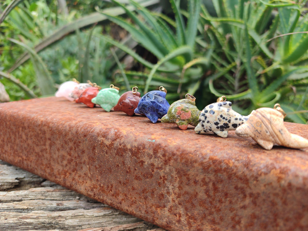 Polished Mixed Set Of 12 Gemstone Dolphin Pendants - Sold Per Box - From Southern Africa - Toprock Gemstones and Minerals 