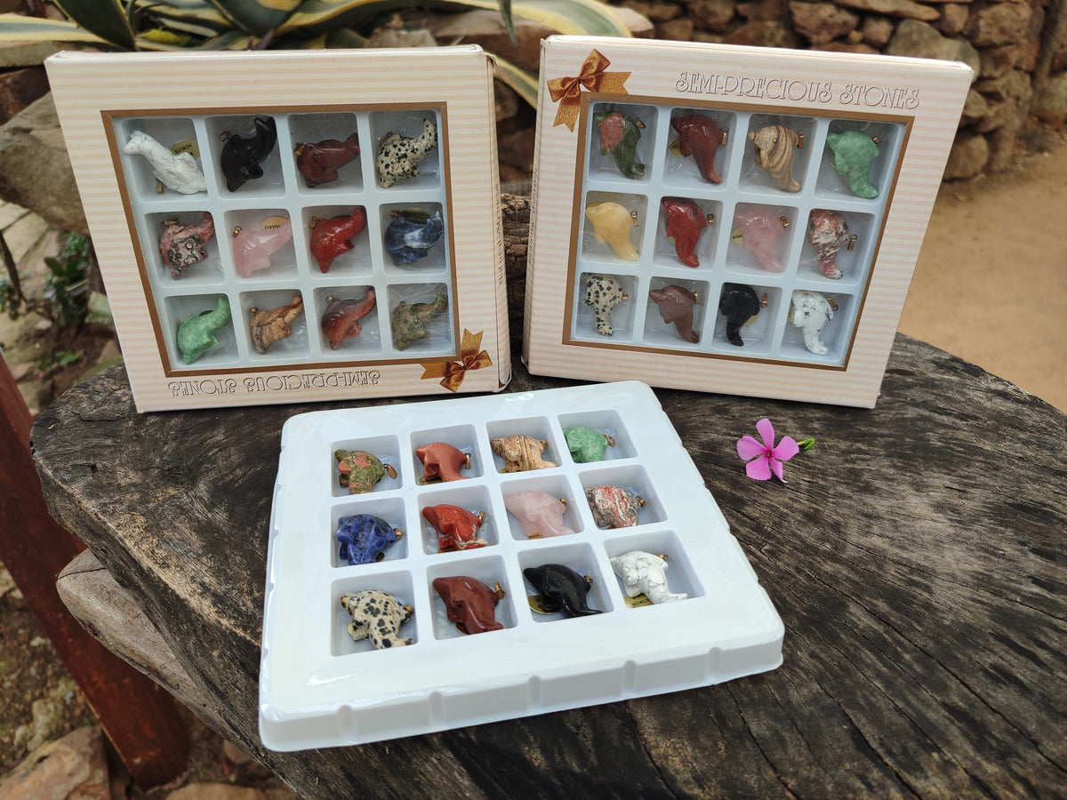 Polished Mixed Set Of 12 Gemstone Dolphin Pendants - Sold Per Box - From Southern Africa - Toprock Gemstones and Minerals 