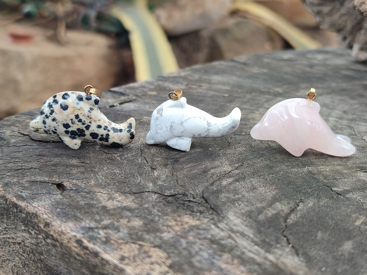 Polished Mixed Set Of 12 Gemstone Dolphin Pendants - Sold Per Box - From Southern Africa - Toprock Gemstones and Minerals 