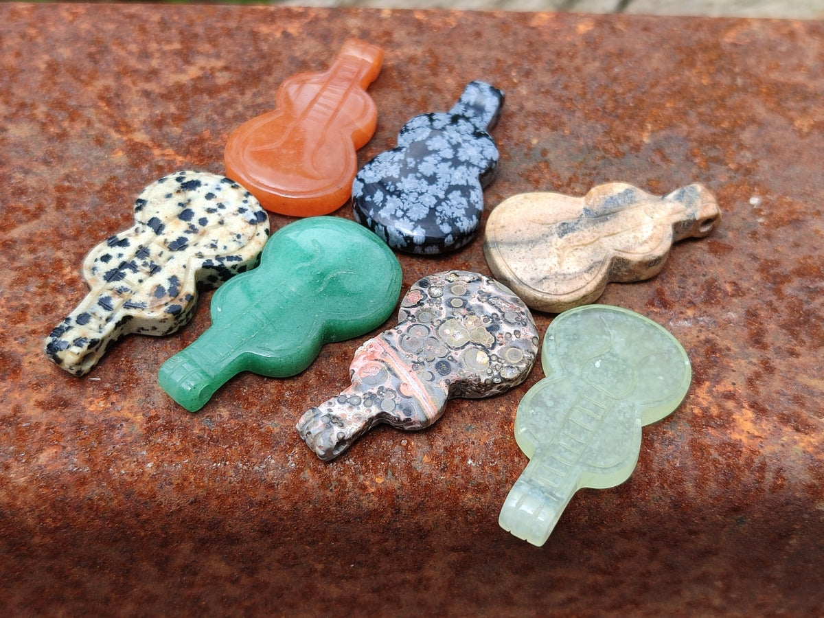 Hand Made Mixed Set Of 12 Gemstone Guitar Pendants - Sold Per Box - From Southern Africa - Toprock Gemstones and Minerals 