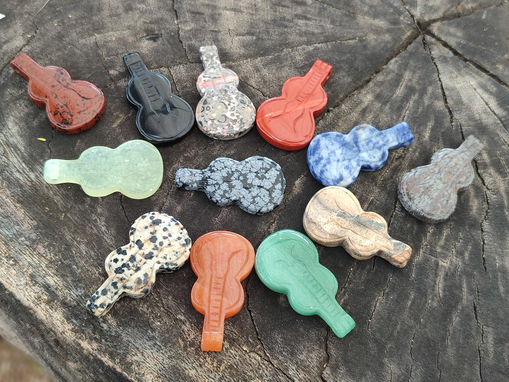 Hand Made Mixed Set Of 12 Gemstone Guitar Pendants - Sold Per Box - From Southern Africa - Toprock Gemstones and Minerals 