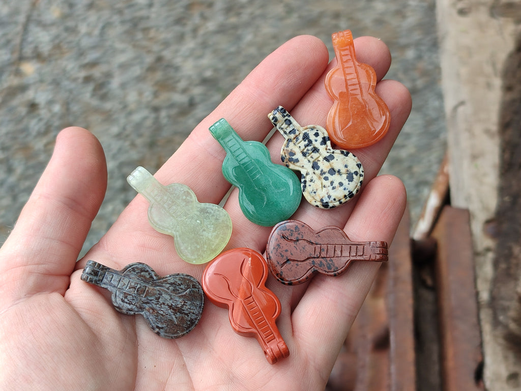 Hand Made Mixed Set Of 12 Gemstone Guitar Pendants - Sold Per Box - From Southern Africa - Toprock Gemstones and Minerals 