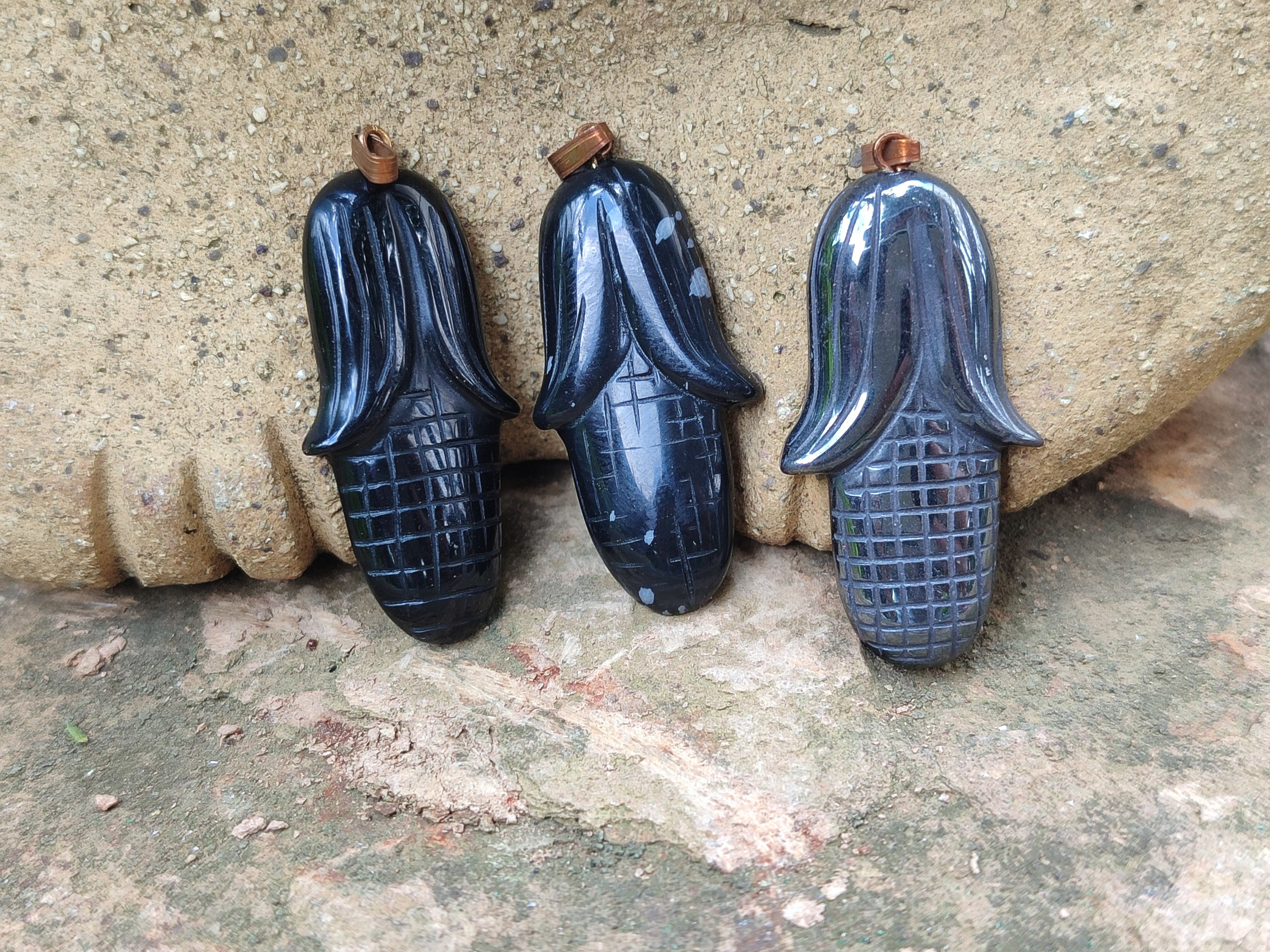 Hand Made Mixed Set Of 12 Gemstone Maize / Corn Cob Pendants - Sold Per Box - From World - Toprock Gemstones and Minerals 