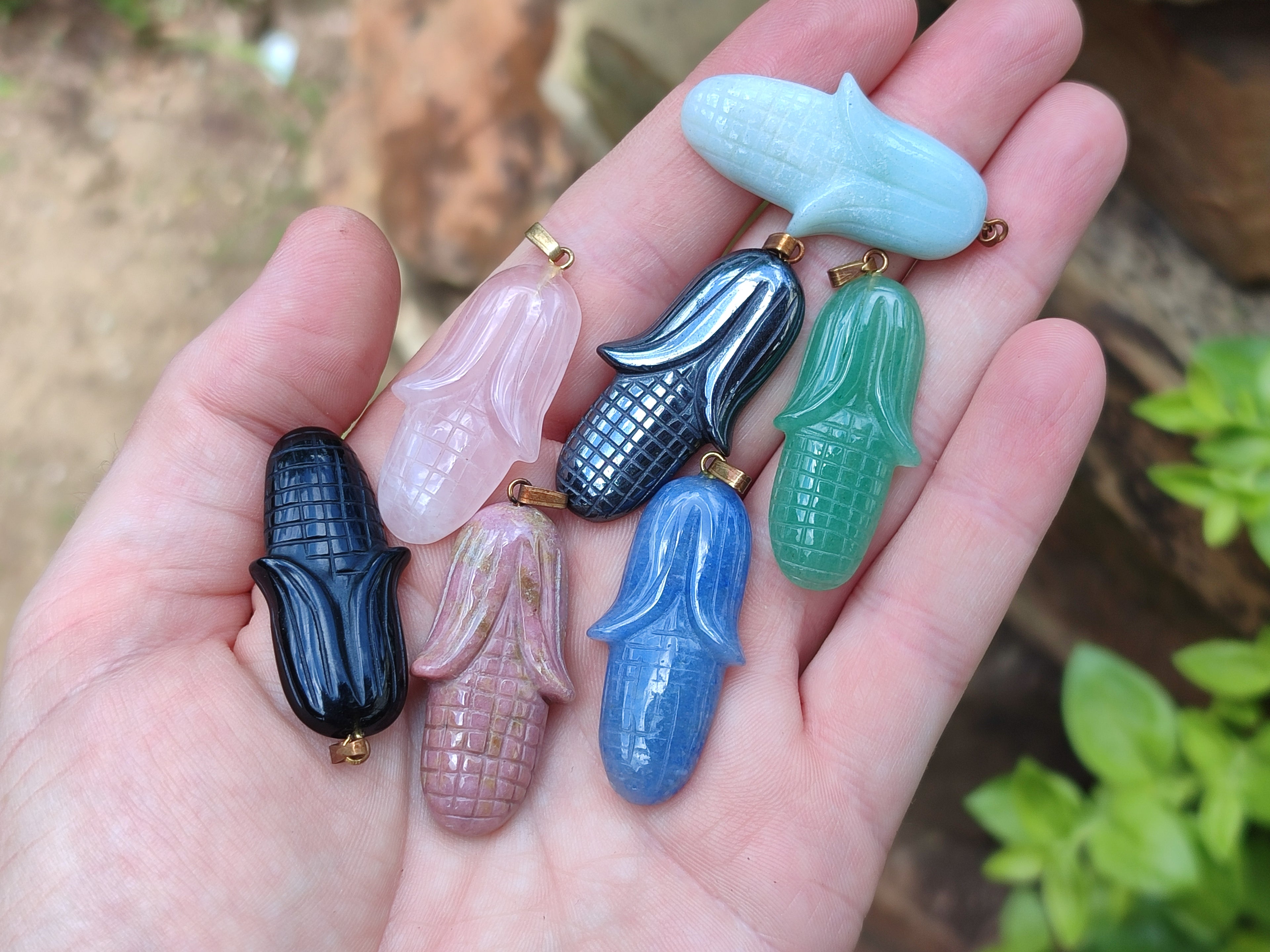 Hand Made Mixed Set Of 12 Gemstone Maize / Corn Cob Pendants - Sold Per Box - From World - Toprock Gemstones and Minerals 