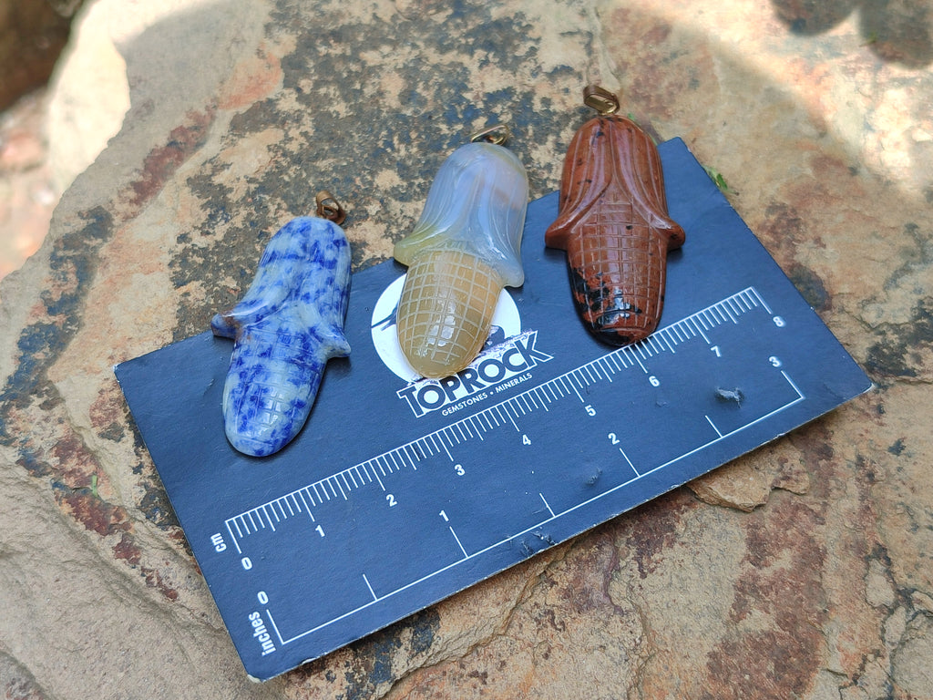 Hand Made Mixed Set Of 12 Gemstone Maize / Corn Cob Pendants - Sold Per Box - From World - Toprock Gemstones and Minerals 