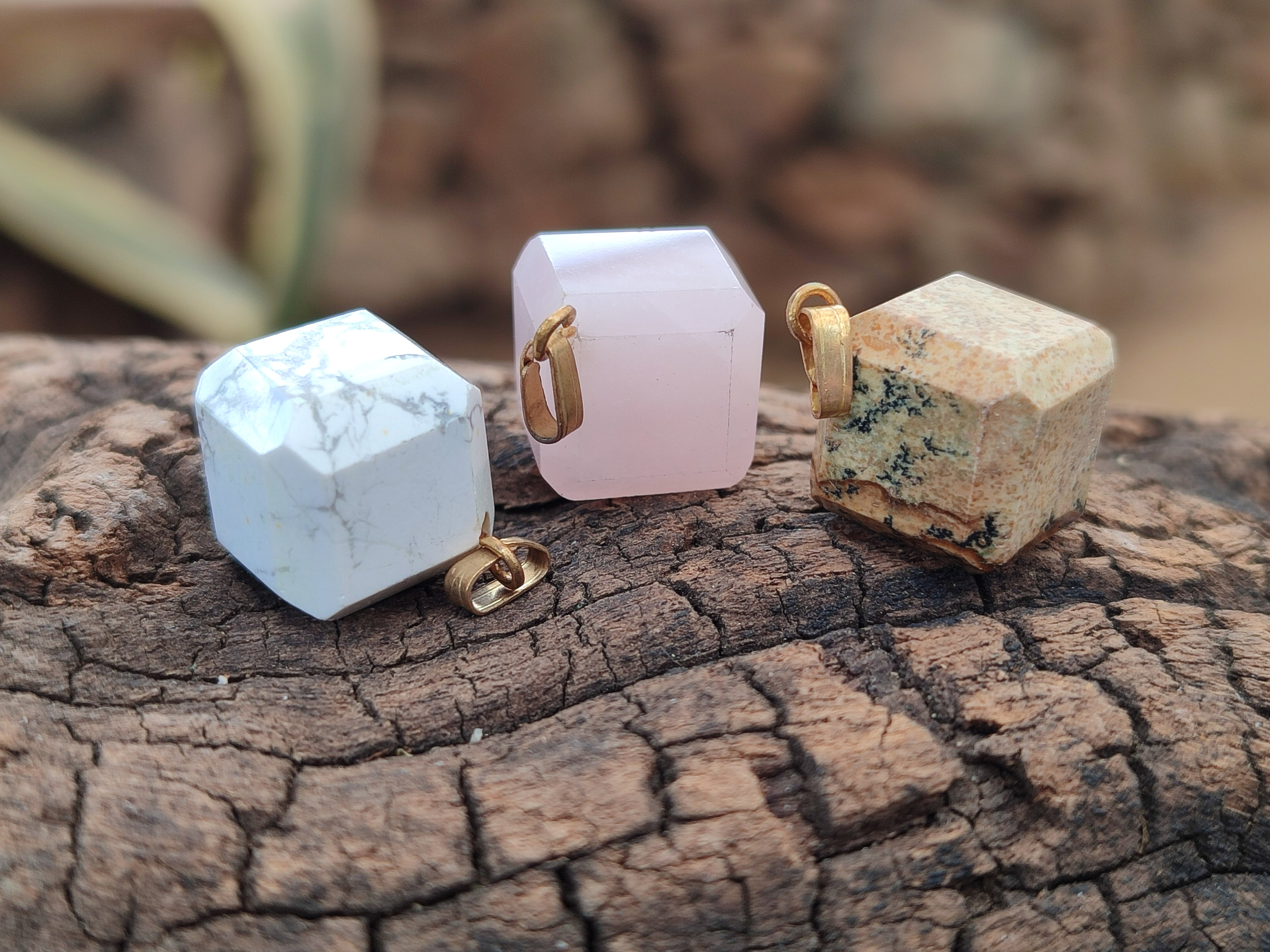 Hand Made Mixed Box Set of 12 Gemstone Dice Pendants - Sold Per Box - From World - Toprock Gemstones and Minerals 