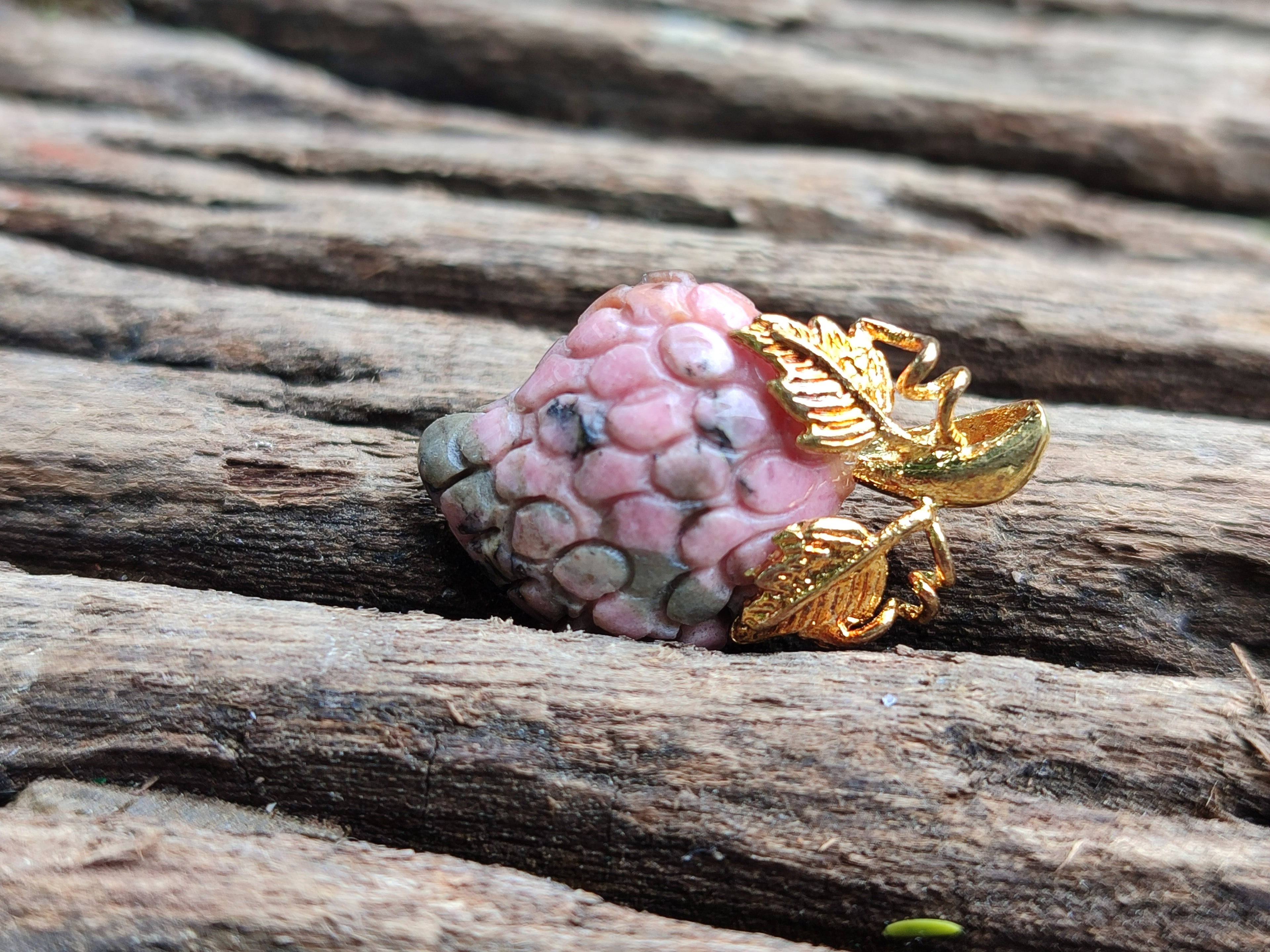 Hand Made Mixed Box Set of 12 Gemstone Strawberry Pendants with Gold Leaf Clasp - Sold Per Box - From World - Toprock Gemstones and Minerals 