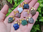 Hand Made Mixed Box Set of 12 Gemstone Strawberry Pendants with Gold Leaf Clasp - Sold Per Box - From World - Toprock Gemstones and Minerals 