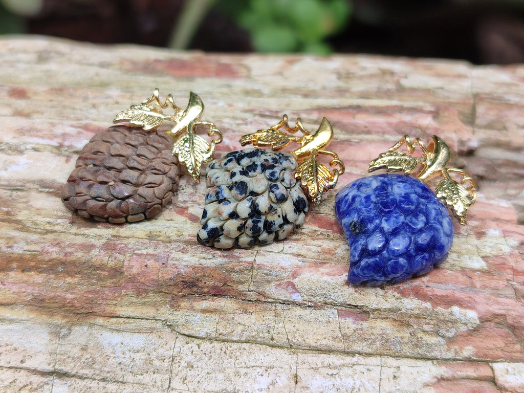 Hand Made Mixed Box Set of 12 Gemstone Strawberry Pendants with Gold Leaf Clasp - Sold Per Box - From World - Toprock Gemstones and Minerals 