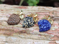Hand Made Mixed Box Set of 12 Gemstone Strawberry Pendants with Gold Leaf Clasp - Sold Per Box - From World - Toprock Gemstones and Minerals 