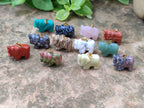 Hand Made Mixed Box Set of 12 Gemstone Elephant Pendants with Gold Clasp - Sold Per Box - From World - Toprock Gemstones and Minerals 