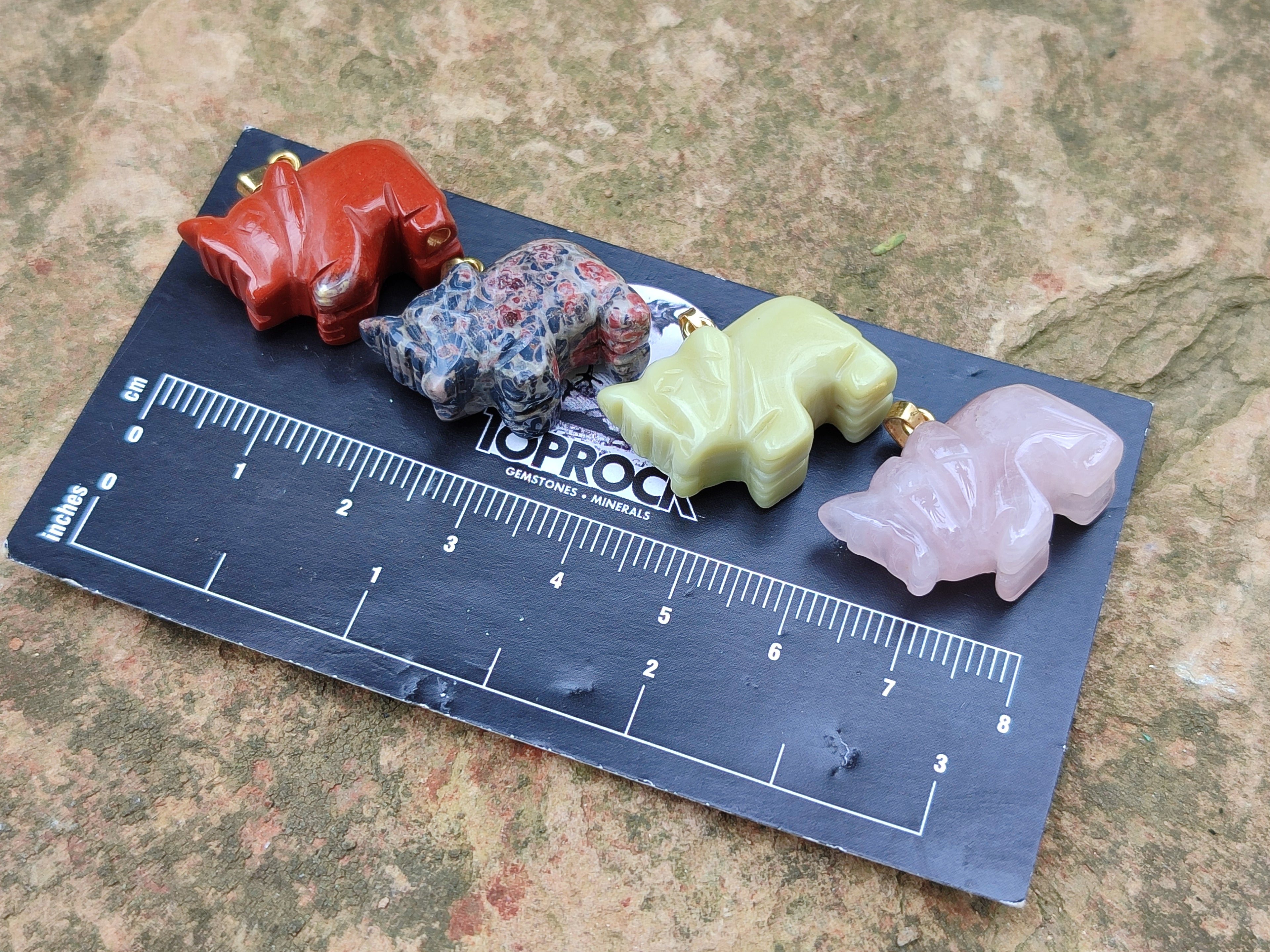 Hand Made Mixed Box Set of 12 Gemstone Elephant Pendants with Gold Clasp - Sold Per Box - From World - Toprock Gemstones and Minerals 