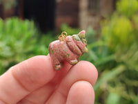 Hand Made Mixed Box Set of 12 Gemstone Elephant Pendants with Gold Clasp - Sold Per Box - From World