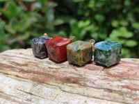 Hand Made Mixed Box Set of 20 Gemstone Dice Pendants with Gold Clasp - Sold Per Box - From World