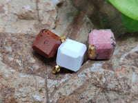 Hand Made Mixed Box Set of 20 Gemstone Dice Pendants with Gold Clasp - Sold Per Box - From World