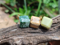 Hand Made Mixed Box Set of 20 Gemstone Dice Pendants with Gold Clasp - Sold Per Box - From World