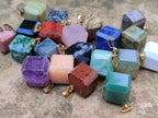 Hand Made Mixed Box Set of 20 Gemstone Dice Pendants with Gold Clasp - Sold Per Box - From World - Toprock Gemstones and Minerals 