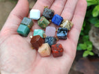 Hand Made Mixed Box Set of 20 Gemstone Dice Pendants with Gold Clasp - Sold Per Box - From World - Toprock Gemstones and Minerals 