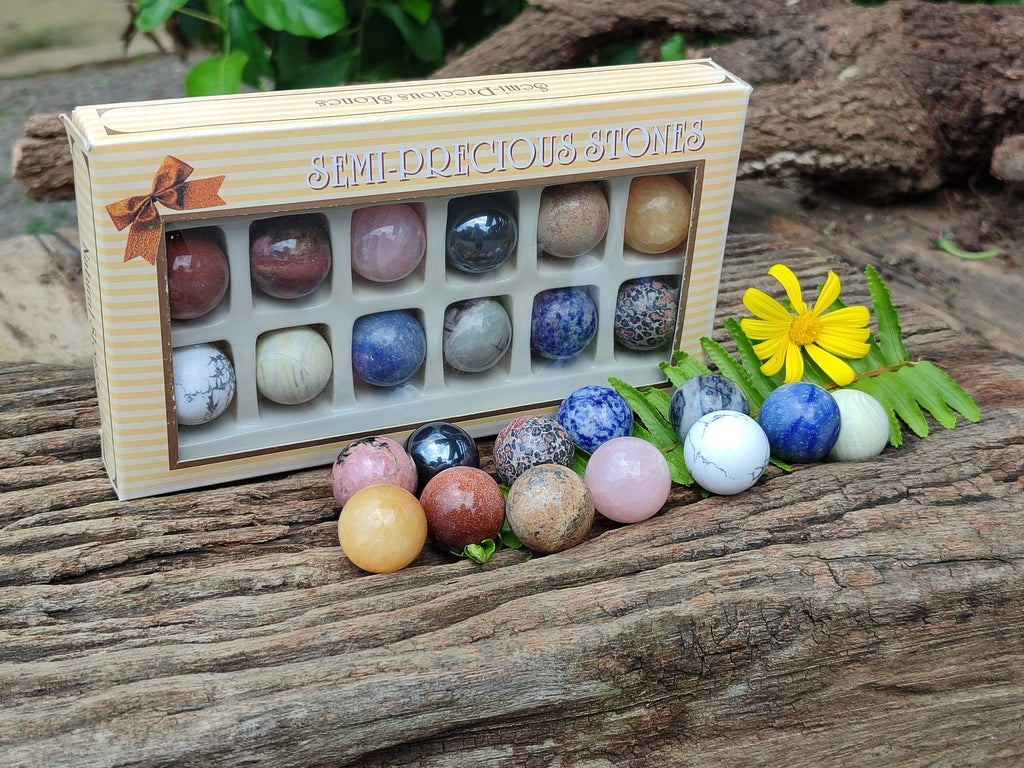 Polished Mixed Box Set of 12 Mini Gemstone Sphere - Sold Per Box - From World - Toprock Gemstones and Minerals 