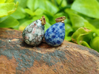 Hand Made Mixed Box Set of 12 Mini Gemstone Teardrop Pendants with Gold Clasp - Sold Per Box - From World