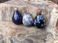 Hand Made Mixed Box Set of 12 Mini Gemstone Teardrop Pendants with Gold Clasp - Sold Per Box - From World