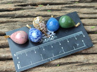 Hand Made Mixed Box Set of 12 Mini Gemstone Teardrop Pendants with Gold Clasp - Sold Per Box - From World
